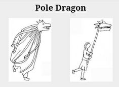 some drawings of people holding flags and standing in front of one another with the words pole dragon on it