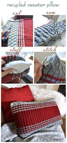 instructions to make a knitted sweater pillow