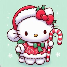 hello kitty holding a candy cane in her hand