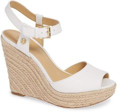 MICHAEL Michael Kors Carlyn Espadrille Wedge Sandal Michael Kors Wedges, Espadrilles Style, White Shoes Women, Espadrille Wedge, Patent Leather Heels, Leather Shoes Woman, Pretty Shoes, Wedge Espadrille