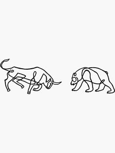 two animals that are standing next to each other in the same line on a white background