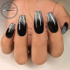 Black And Silver Nails, Faded Nails, Unghie Sfumate, Black G