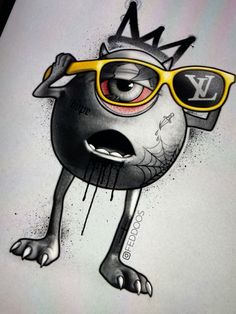 a drawing of a cat wearing glasses and a crown