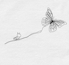 a drawing of a butterfly flying over a flower