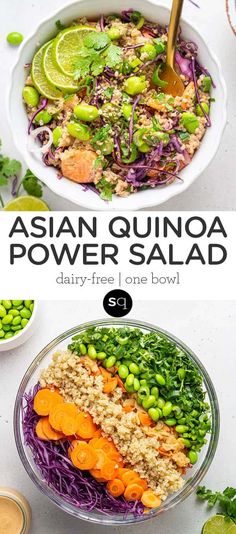 Quinoa Power Salad, Ginger Miso Dressing, Asian Quinoa Salad, Salad Board, Asian Quinoa, Miso Ginger Dressing, Gluten Free Meal Prep, Edamame Salad, Salad Recipes Healthy Easy