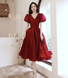 Vestidos Color Vino, Prom Dress A Line, Prom Dress Burgundy, Spring Formal, A Line Prom Dress, Tulle Sleeves, Mother Wedding Dress, Short Prom Dress, A Line Prom Dresses