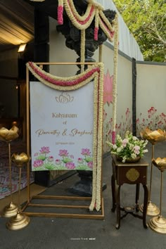 a decorated stage with flowers and candles