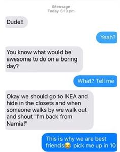 two texts that are being shared to each other on their cell phones, one is telling them what they're talking about