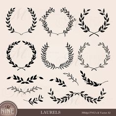 laurel wreaths and leaves clipart set