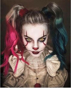 Arley Queen, Harley Quinn Halloween, Cool Halloween Makeup, Halloween Makeup Inspiration, Halloween Face Mask, Creepy Clown