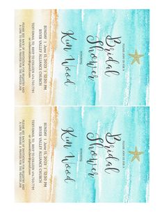 two tickets with starfish on them and the words save the date written in black ink