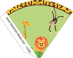 a green triangle shaped banner with animals and giraffes on it, along with the words happy birthday