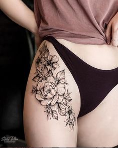 Floral Thigh Tattoos, Flower Thigh Tattoos, Hip Thigh Tattoos, Thigh Tattoo Designs, Hip Tattoos Women, Tattoo Ideas Female