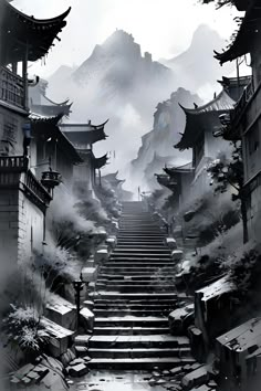 an artistic scene with stairs leading up into the sky