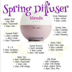 Dterra Spring Diffuser Ln. Used Once. Spring Diffuser Blends, Essential Oil Diffuser Recipes, Oil Diffuser Recipes, Essential Oil Mixes, Essential Oil Blends Recipes, Diffuser Recipes