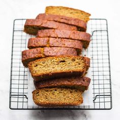 slices of banana bread on a cooling rack