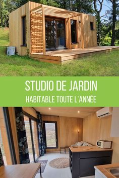 Studio de jardin en ossature bois de la marque EdenCube, vue intérieure et extérieure Pool House Shed, House Shed, Apartment Plans, Garden Office, Architecture Plan