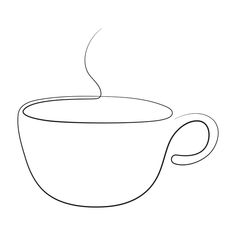 a coffee cup with steam coming out of the top is shown in black and white