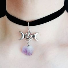 SPECIFICATIONS Style: Bohemia Shape\pattern: Moon Metals Type: Zinc alloy Material: Cubic Zirconia Fine or Fashion: Fashion Chain Type: Rope Chain Amethyst Choker, Wire Wrapped Moon, Black Velvet Choker, Necklace Gothic, Gothic Necklace, Triple Moon, Velvet Choker, Moon Charm