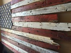 an american flag made out of wooden planks