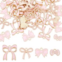 lots of pink bows and ribbons on a white background with clippings to cut them out