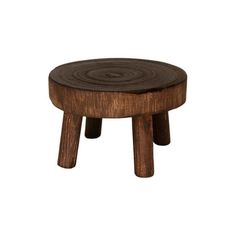 a small wooden stool sitting on top of a white background