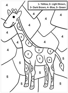 the color by number giraffe is shown in black and white with numbers on it