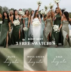 the bridesmaids are all wearing green dresses