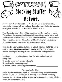 an activity sheet for children to practice their stocking stuff