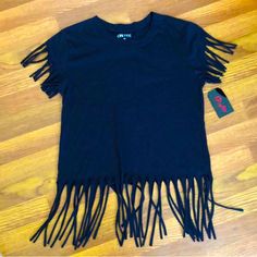 On Fire Nwt Black Fringe Tee Size M Fringe Hem And Sleeves Pit To Pit 18 Inches Neck To Bottom Of Solid Part Of Shirt 20 Inches Rocker Punk Western Festival Cut Tshirt Diy, Smiley Face Tee, Fringe Tee, Fringe Tshirt, Fire Shirt, Cut Off Shirt, Los Angeles Shirt, Lips Shirt, Western Festival