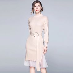 Shop Patchwork belted sheath sweater dresses at Fancyever.Update your wardrobe this season with our trend-setting and head-turning. Bodycon Dress Pattern, Dress Sash, Outfits Summer, Fashion Styles, Dress Fashion, High Collar, Online Womens Clothing