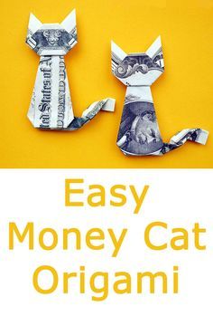 an easy money cat origami book with two cats made out of one dollar bill