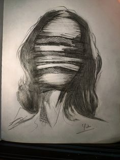 a drawing of a woman's head with lines on it