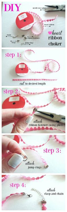 Ribbon Choker Necklace, Boho Jewelry Diy, Necklaces Ideas, Heart Ribbon, Jewelry Making Business