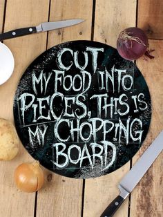 a cutting board that has some writing on it