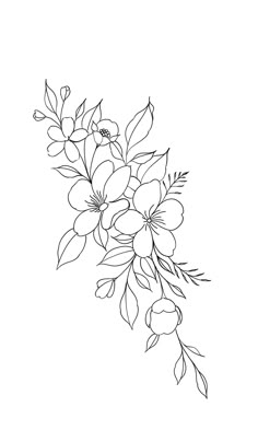 a black and white drawing of flowers