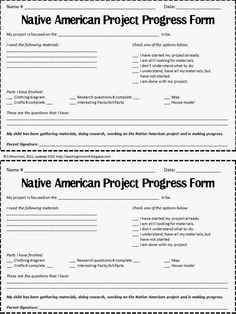 two native american project progress forms, one with an eagle and the other with words on it