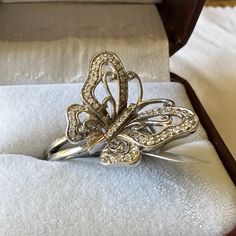 Nwt Size 7 1/2 1/3ct Silver Butterfly Ring Butterfly Rings Jewelry, Butterfly Engagement Ring, Diamond Butterfly Ring, Silver Butterfly Ring, Butterfly Rings, Diamond Butterfly, Jewelry Nails, White Gold Wedding Rings, Butterfly Ring