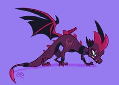 a red and black dragon on a purple background