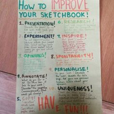 a piece of paper with writing on it that says how to improve your sketchbook