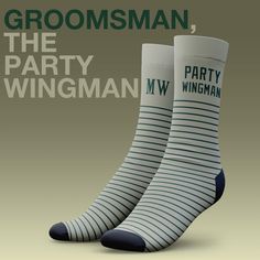 two socks with the words party wingman on them