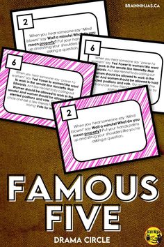 the famous five drama circle is shown in pink and white with text that reads famous five