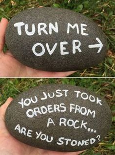 Turn Me Over! 웃긴 사진, Rock Crafts, Cool Paintings, Gag Gifts, A Rock, Pebble Art, Stone Art