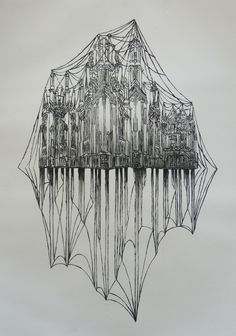 a drawing of an umbrella that is floating in the air