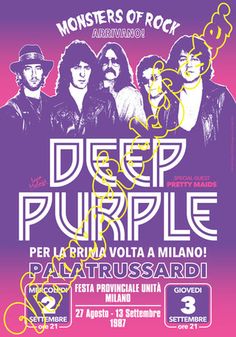 the poster for deep purple's concert in italy, with their name on it