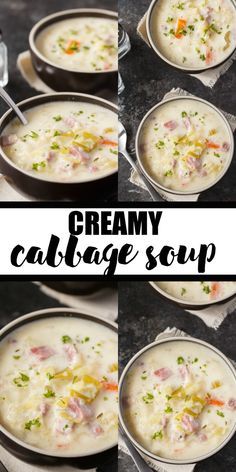 creamy cabbage soup with carrots, celery and parsley in two bowls