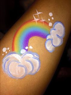 Rainbow And Cloud Tattoo, Face Painting Rainbow, Small Face Painting, Rainbow Face Paint, Rainbow With Clouds, Arm Drawing