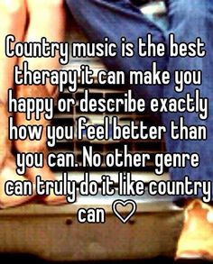 two people sitting on a bench with the words country music is the best therapy can make you