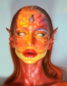 Complicated Makeup Looks, Goldfish Makeup, Fish Makeup Looks, Artistic Makeup Creative, Alien Makeup Looks, Crazy Makeup Ideas, Creative Halloween Makeup Looks, Sfx Makeup Ideas