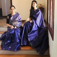 Navy Blue Silk Saree, Full Sleeves Blouse Designs, Saree Shoot, Mother Daughter Dresses, Keep Me Stylish, Blue Silk Saree, Mother Daughter Dresses Matching, South Indian Sarees